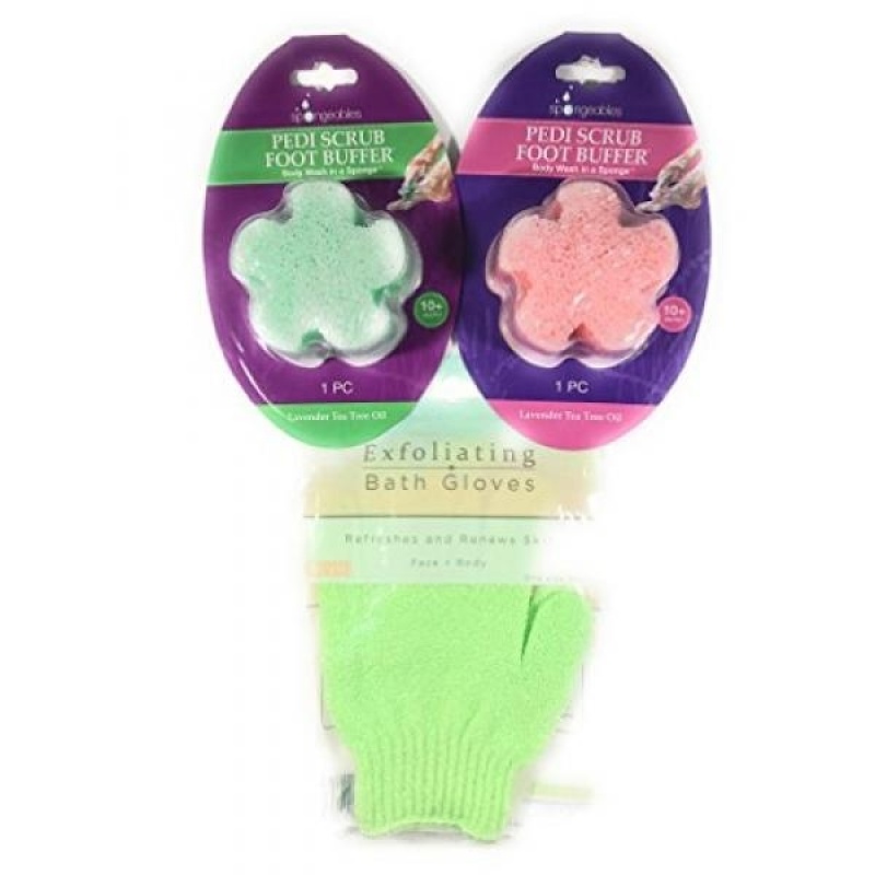 Buy 2 Pedi Scrub Foot Buffers with Exfoliating Bath Gloves - intl Singapore
