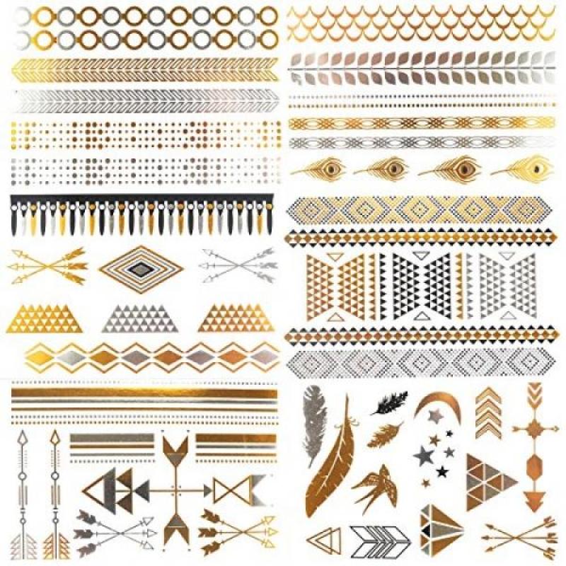 Buy COKOHAPPY Bride & Bachelorette Party Tattoos , 6 Sheets of Arm Band Diamond Feather Bird Arrow Flash Metallic Tattoo in Gold Silver , Easy to Apply and Long Lasting Singapore