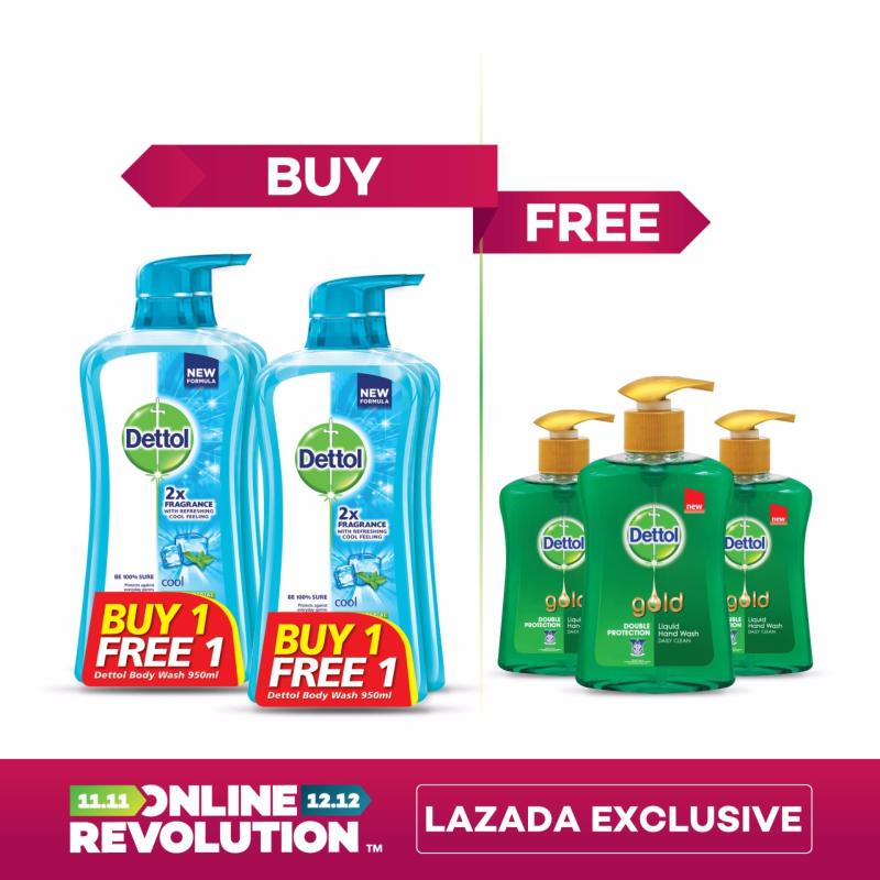 Buy Exclusive Online Revolution: Dettol Anti-Bacterial Shower Gel Cool Twinpack 950ML x 2 BOGOF & x3 Dettol Gold Daily Clean Liquid Hand Wash 200ML Singapore