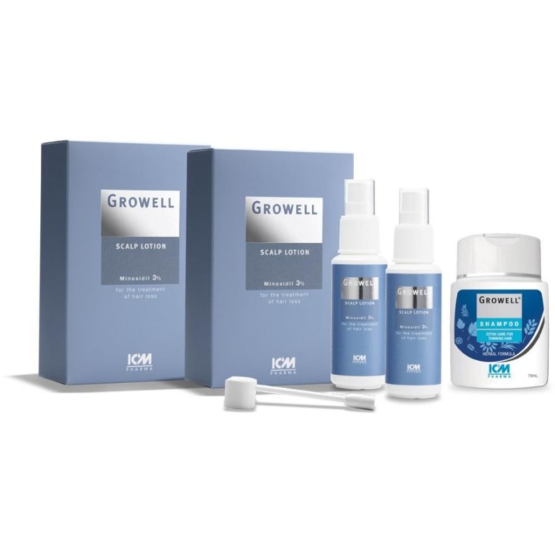 Buy Icm Pharma Growell 3% Scalp Lotion 60Ml Twin Pack + Growell Shampoo 75Ml Singapore