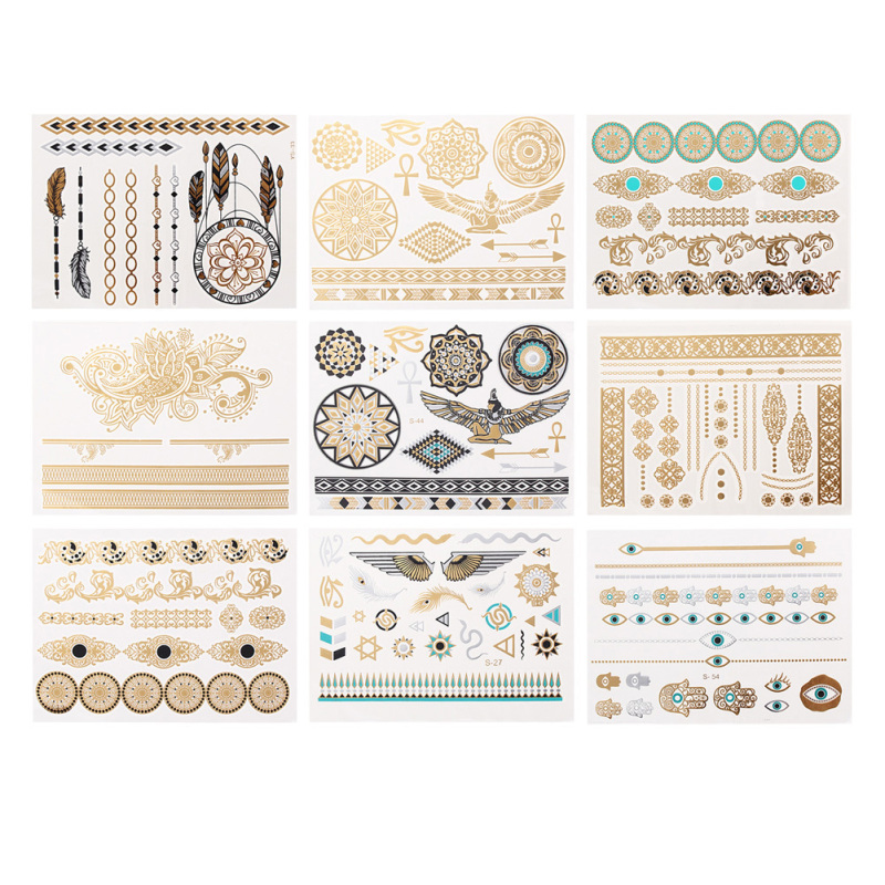 Buy Metallic Bronzing Retro Fashion Temporary tattoo 9Pcs Body Makeup Sticker Singapore
