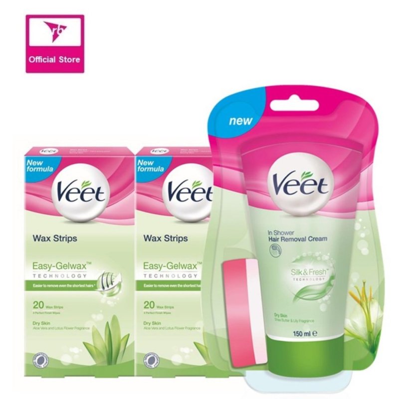 Buy Veet In-Shower Cream 150ML & 2x Wax Strip 20's For Dry Skin Singapore