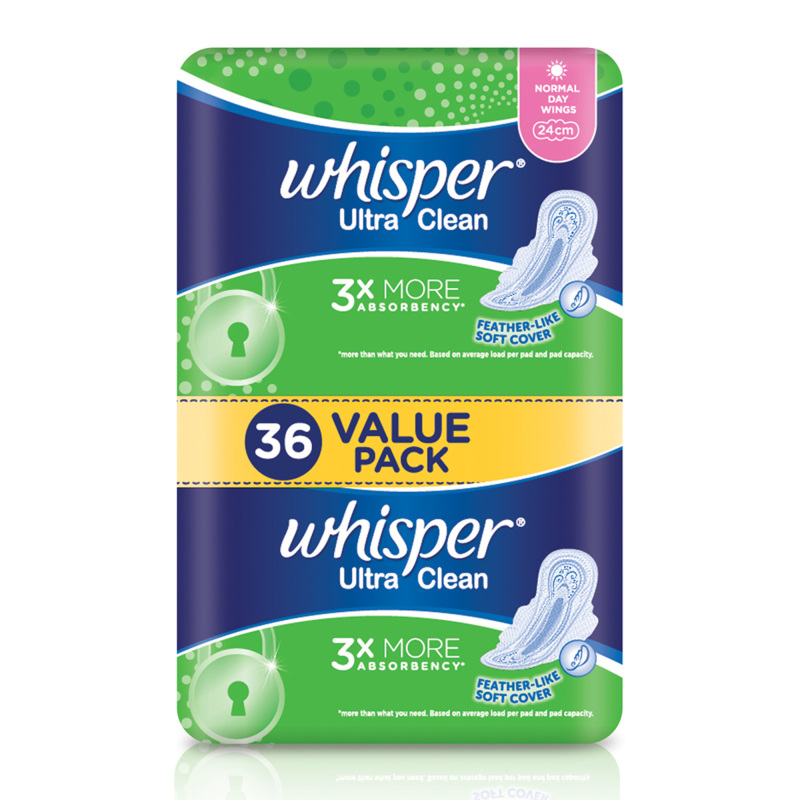 Buy Whisper ® Ultra Clean Sanitary Napkins with Wings for Normal Day 36 pads Singapore