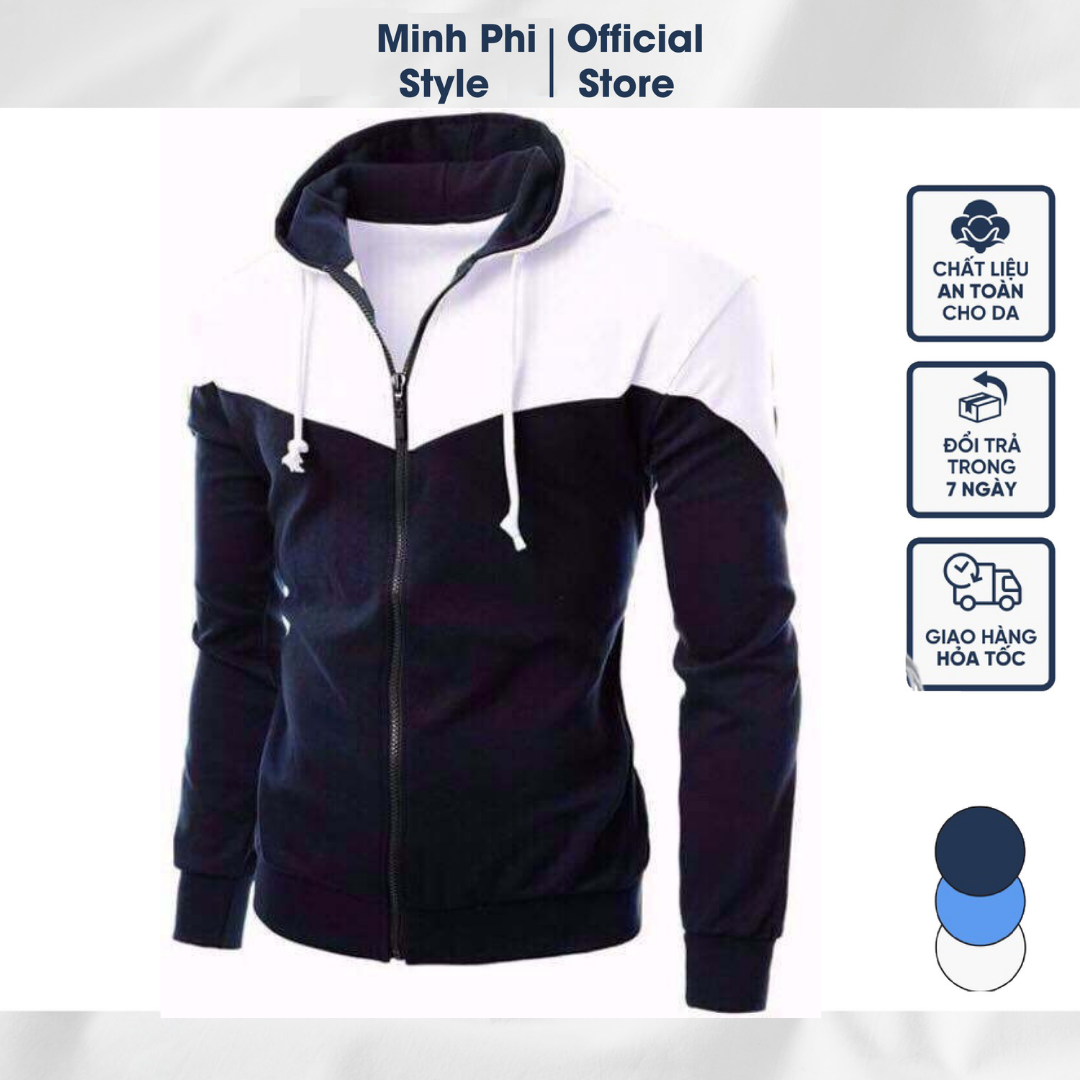 Áo khoác nỉ phối màu nam hót 2022 from rộng màu đen