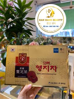 Trà linh chi hòa tan Korea Lingshi Mushroom Tea hộp vàng (100 gói x 3g)
