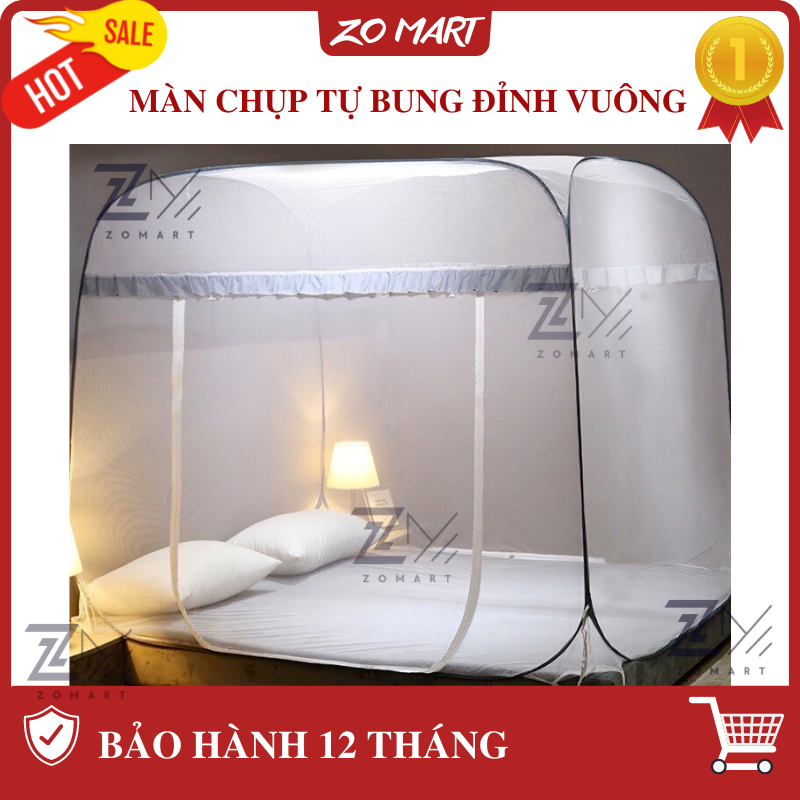 Màn chụp tự bung đỉnh vuông Tiến Đạt - Mẫu mùng chụp tự bung người lớn chống muỗi gấp gọn tiện dụng, mùng xếp gấp gọn thông minh - màn ngủ chống muỗi
