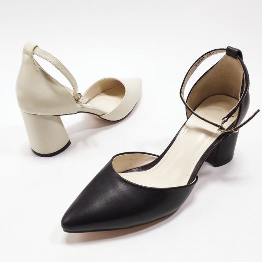 ✔♕ Giày Mũi Nhọn Mã C4 Phối Dây Hở Gót Cao 5cm (BÍT HẬU)