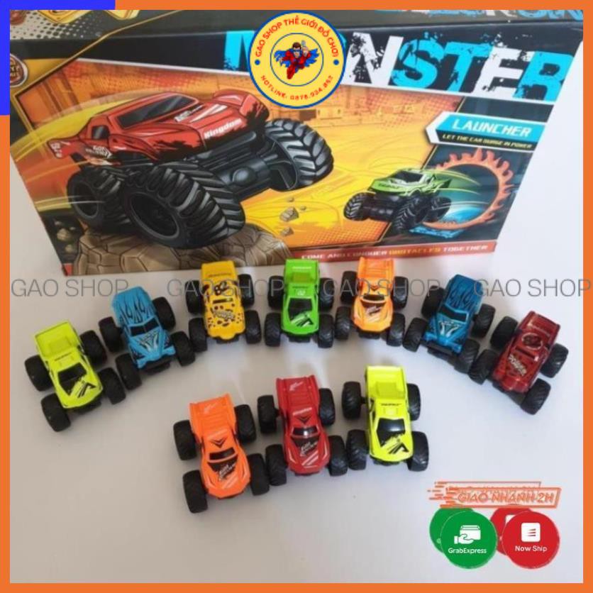 Hộp 12 xe ô tô sắt, xe quái xế monster đồ chơi siêu bền