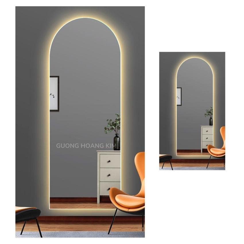 Gương soi toàn thân treo tường, gương toàn thân có đèn led cảm ứng hình mái vòm kích thước 40x120cm HK1010