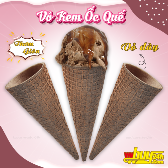 Vỏ Kem Ốc Quế - Bánh Nâu Cuộn Miệng Phẳng - Bịch 10 Cái, Ăn Kem, Trang Trí Kem