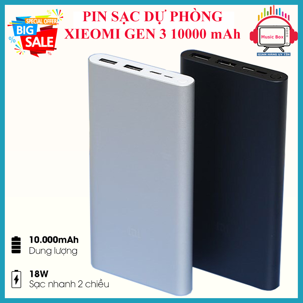 [ MẪU HÓT ] Pin sạc dự phòng, Sạc dự phòng Xiaomi 10000mAh Gen 3, 8W Fast Charge Power Bank, Input: Micro-USB / USB-C. Output: USB-A x 2, Chất Lượng Cao Thiết Kế Mỏng Tinh Tế Sang Trọng, BH uy tín 1 đổi 1.
