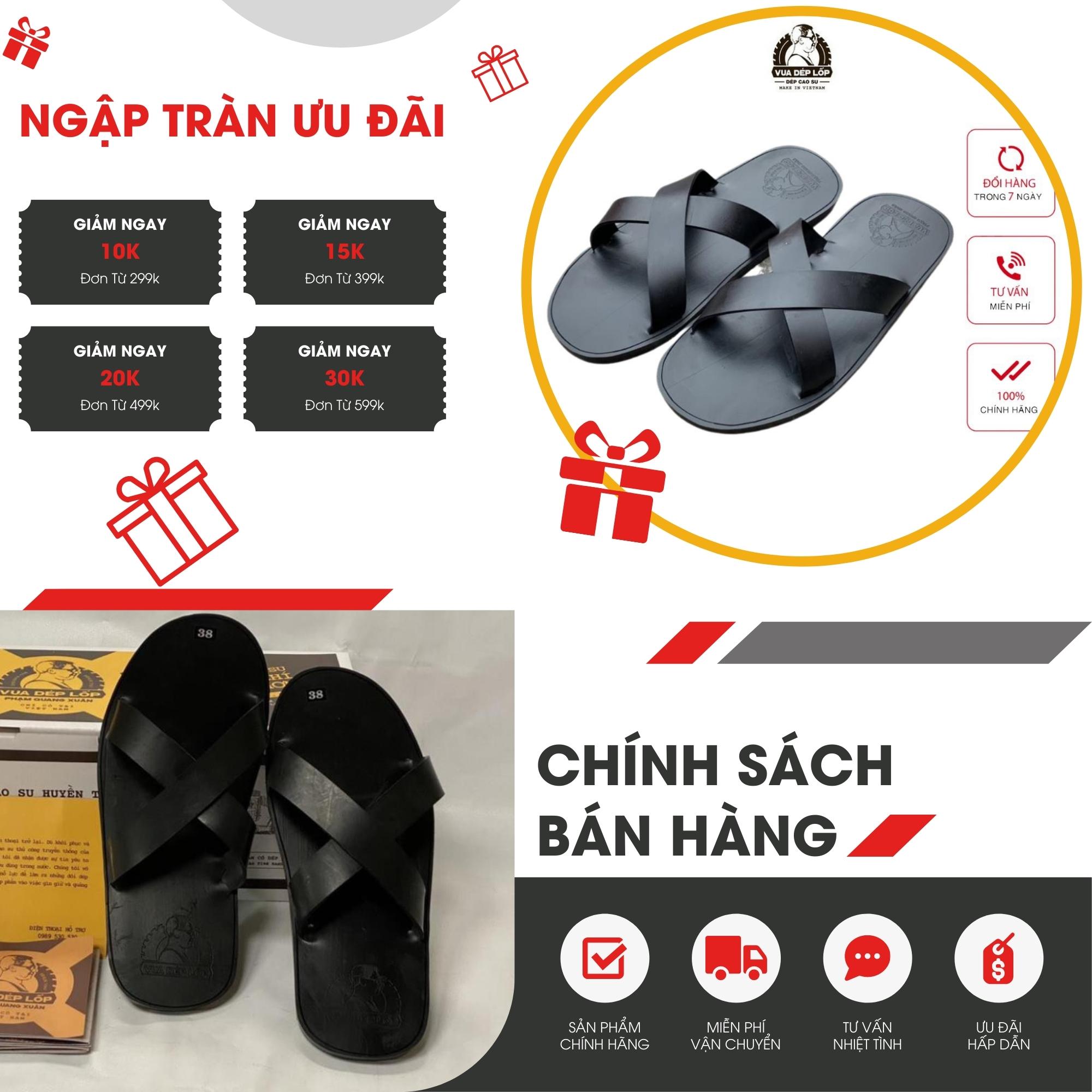Dép 2 quai chéo màu đen vua dép lốp