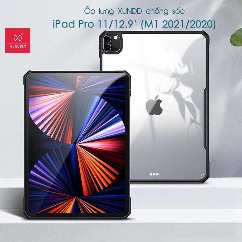 Ốp lưng xundd ipad pro 11/ 12.9 inch chống shock, mặt lưng trong, viền tpu - đen