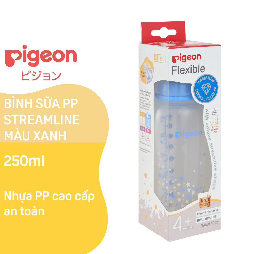 Bình sữa cổ hẹp PP Streamline Pigeon 250ml - Màu xanh (M)