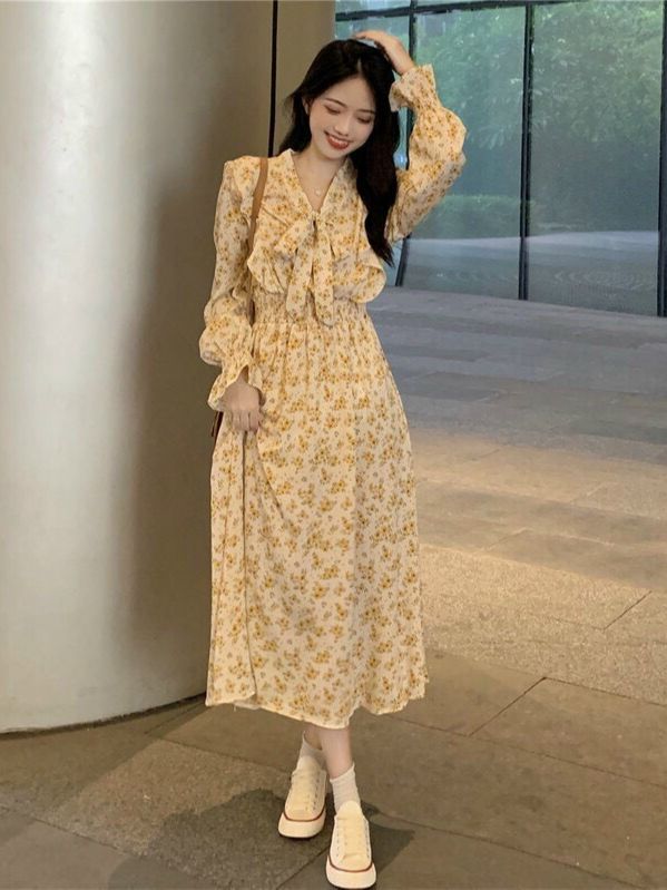 Đầm  Váy hoa nhí cổ tròn tay lỡ cúc ngực xinh xắn vintage  Shopee Việt Nam
