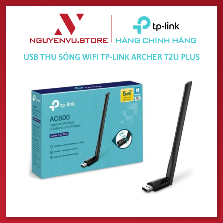 USB Thu Sóng Wifi Tp-Link Archer T2U Plus Băng Tần Kép Chuẩn AC Tốc Độ 600Mbps - Hàng Chính Hãng