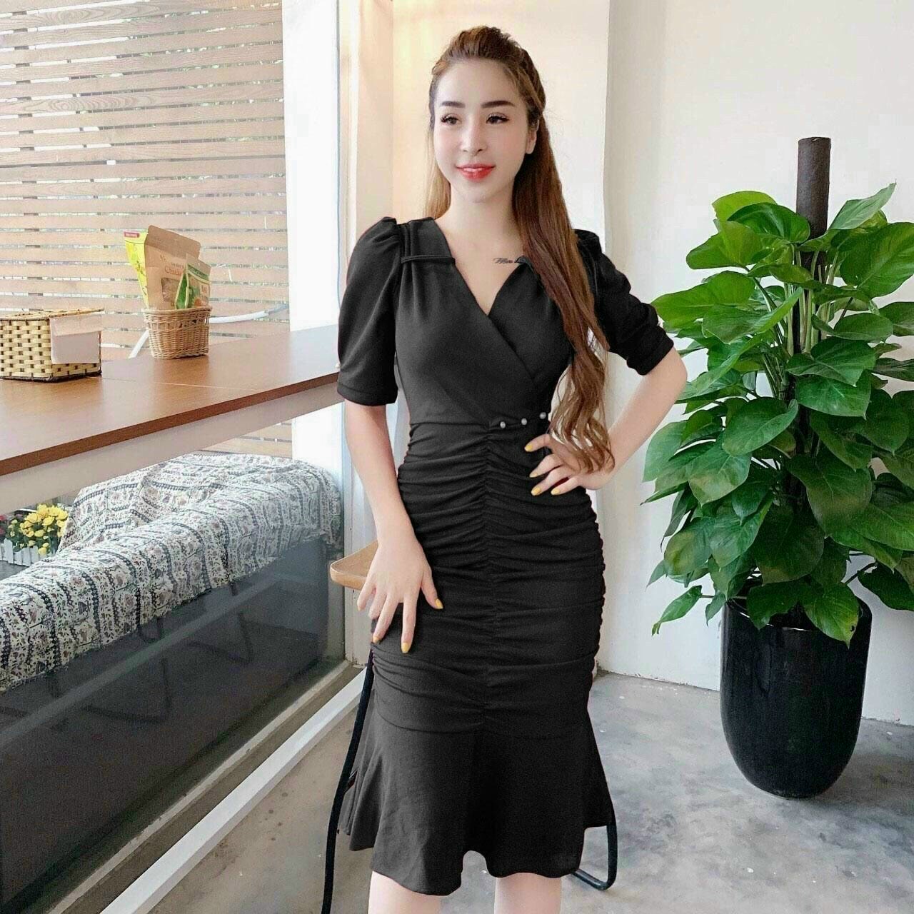 Đầm đuôi cá tay lỡ nhún body chất liệu thun umi
