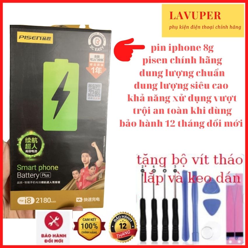 Pin điện thoại 8 pisen dung lượng chuẩn1821mah dung lượng siêu cao 2180mah