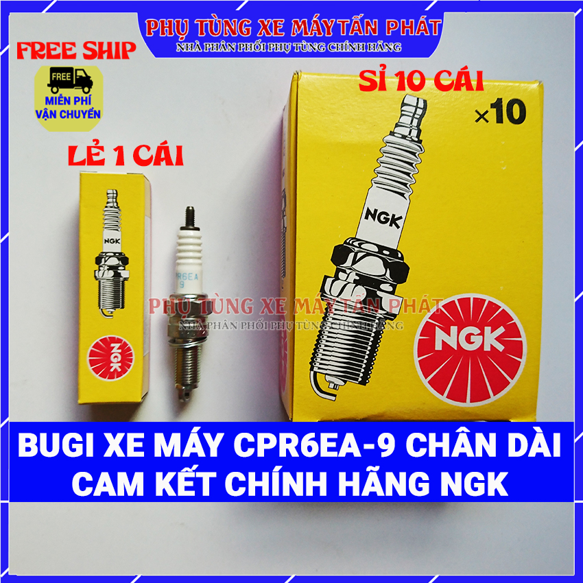 Bugi NGK CPR6EA-9 (Chân Dài) Sx Thái Lan Xe Máy Wave Alpha 110 /Future II /Wave rsx 110 /Wave Blade /Future 125 ...