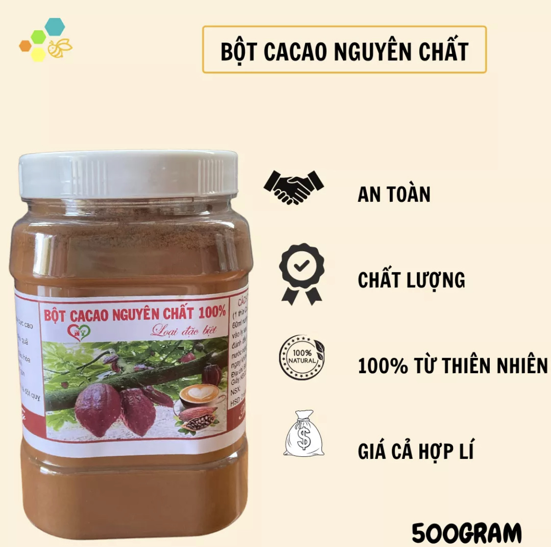 [ BMT ] ]  500GRAM  Bột ca cao nguyên chất 100% từ Đăk Lăk - Hương vị thơm ngon đậm đà Không đường
