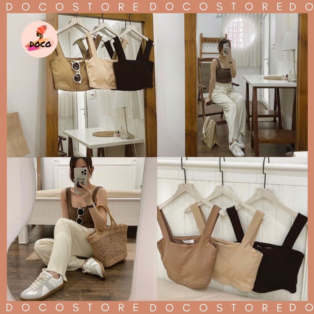 Áo croptop 2 dây bản to - áo bra 2 dây bản to có mút ngực