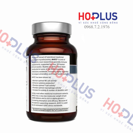 Viên uống AHCC Kinoko Platinum nhập khẩu từ Mỹ 750mg 60 viên tăng cường hệ miễn dịch, đào thải HPV - Hoplus