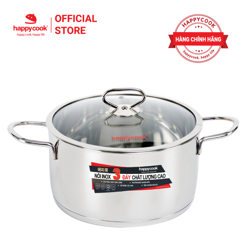 Nồi inox cao cấp 3 đáy 304 nắp kiếng happy cook delux plus 20cm n20-dlgp