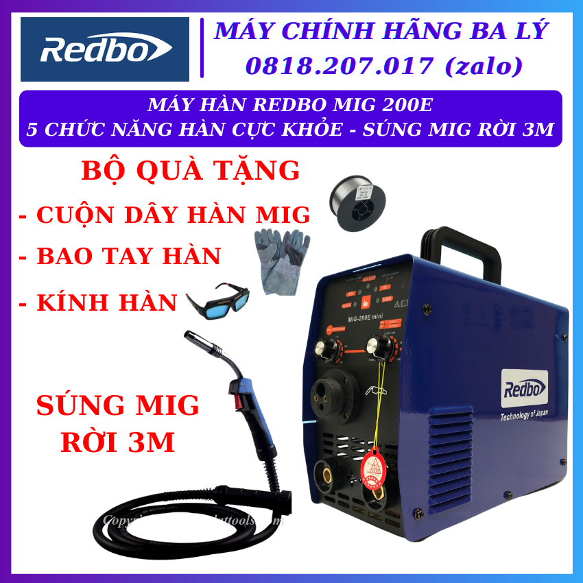 Máy hàn mig mini không dùng khí redbo 200e dây mig rời - sử dụng cuộn dây 1kg