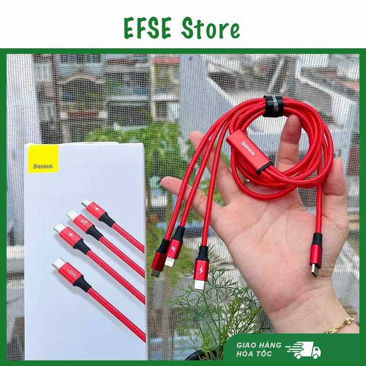 Cáp sạc đa năng nhiều đầu baseus - cáp sạc 3 đầu baseus rapid series 3-in-1 pd 20w