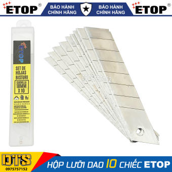 Hộp 10 lưỡi dao rọc giấy đa năng ETOP, Kapusi bản to 18mm x 100mm thép hợp kim siêu sắc, cắt giấy rọc băng keo thùng bìa carton, dao roc giay, dao trổ, lưỡi dao trổ