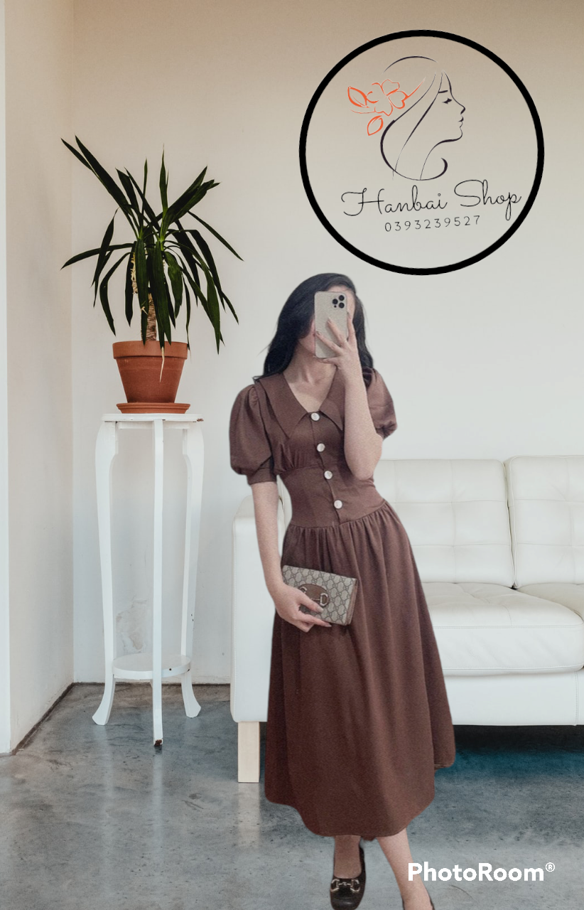 Váy chiết eo cổ bồng