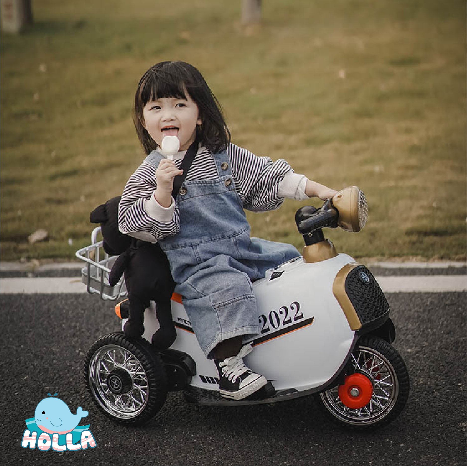 Xe máy điện trẻ em holla chính hãng, thiết kế mới nhất kiểu dáng mạnh mẽ, pin chạy bền bỉ zimbababy