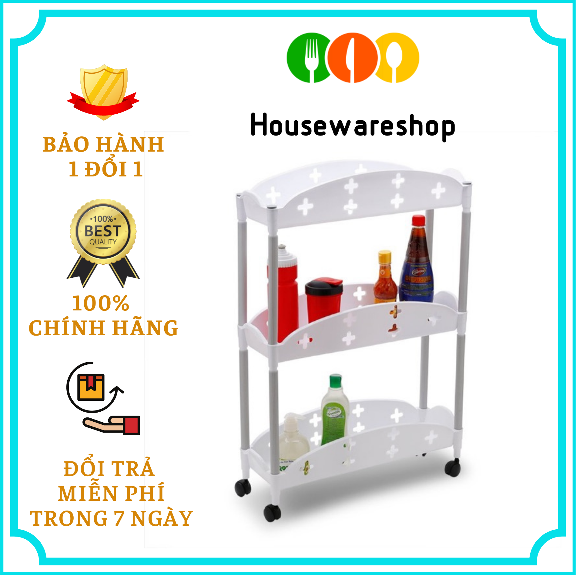 Kệ nhựa 3 tầng có bánh xe tiết kiệm không gian Tashuan TS-579