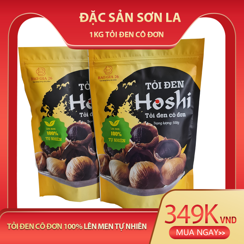 Tỏi Đen Cô Đơn Hoshi loại 1 [1kg/2 túi]  - 100% Lên Men Tự Nhiên 90 Ngày
