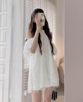 Đầm voan lông váy yếm dáng suông tiểu thư