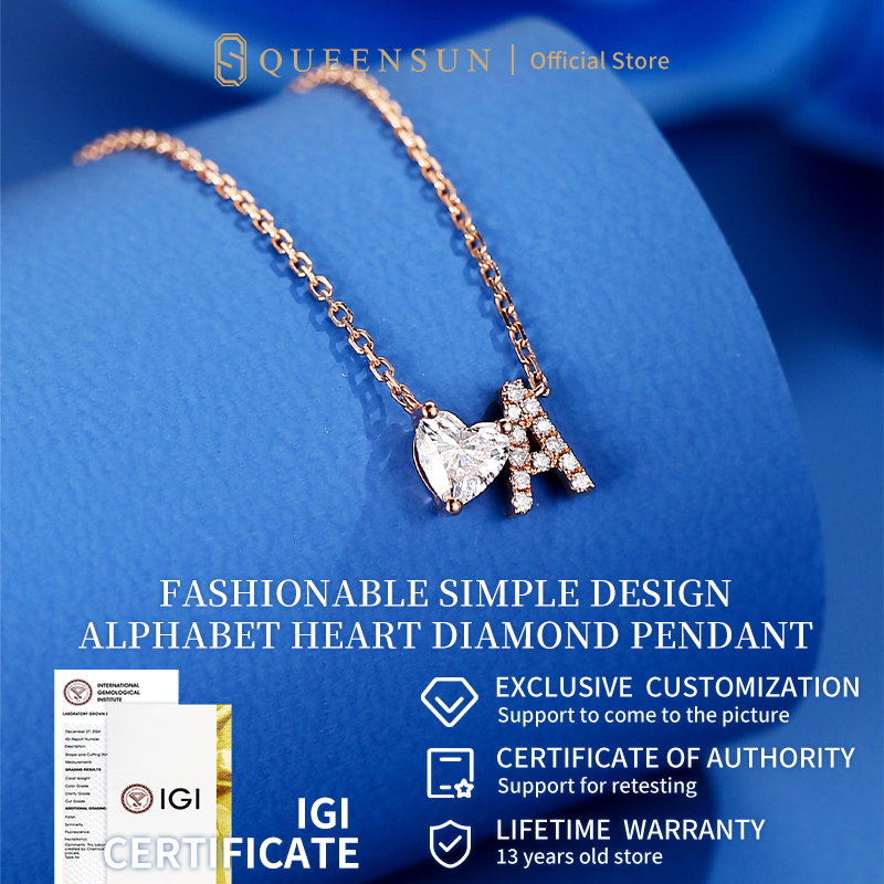 Queensun  18K Gold Love Letter Clavicle Chain Female luxury Necklace korean style lab diamond necklace minimalist pendant锁骨钻石项链Custom necklace，18k gold jewellery，Necklace for women，pendant with chain pendant necklace