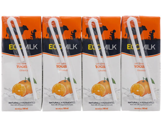 Lốc 4 hộp sữa chua uống vị cam Ecomilk 180ml