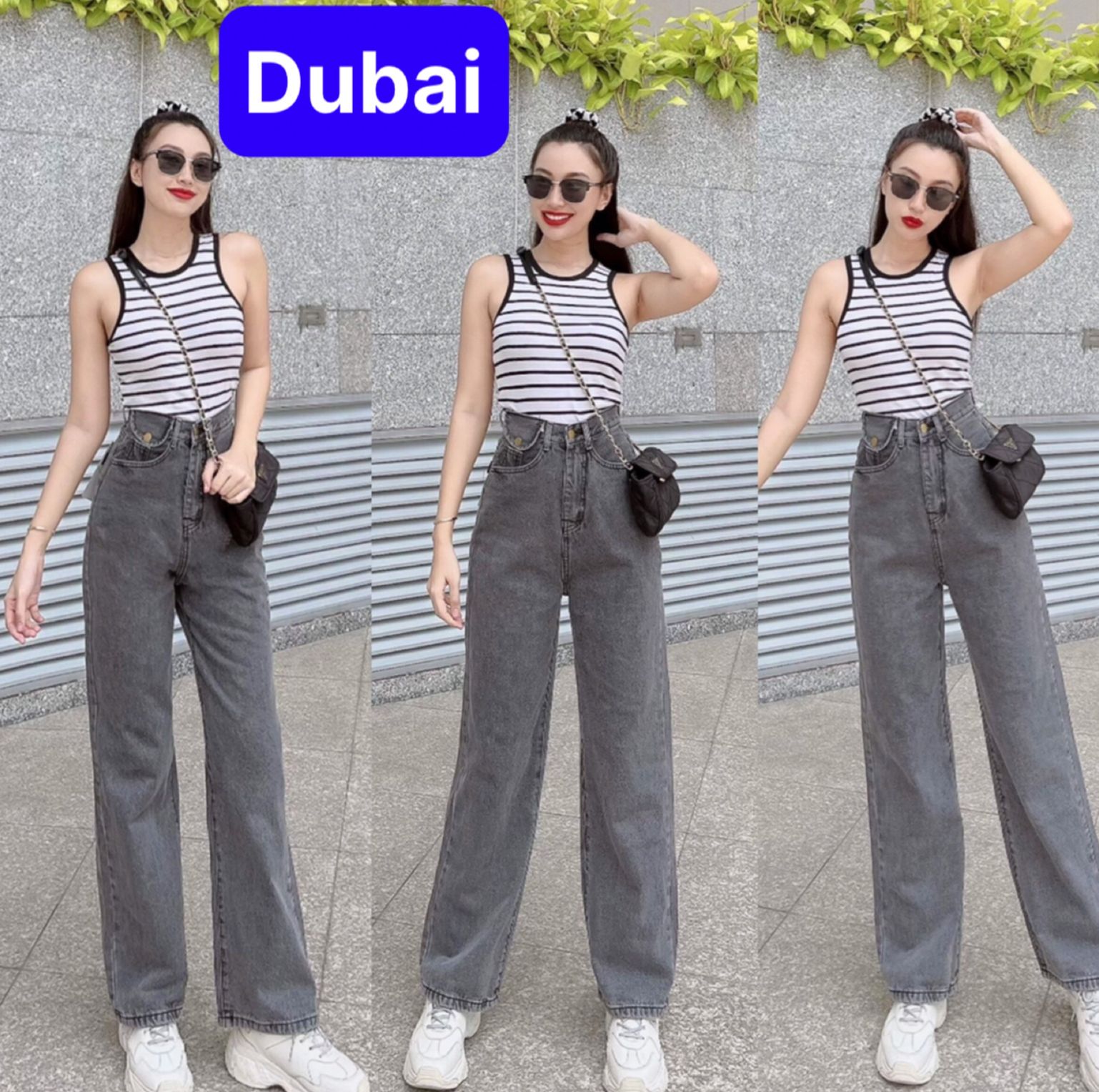 QUẦN BAGGY JEAN NỮ CHẤT BÒ XÁM ĐEN ỐNG SUÔNG RỘNG DÀI KHÓA TRƯỚC LƯNG CAO NÂNG MÔNG PHONG CÁCH HÀN QUỐC HOT TREND 2022 - DUBAI FASHION