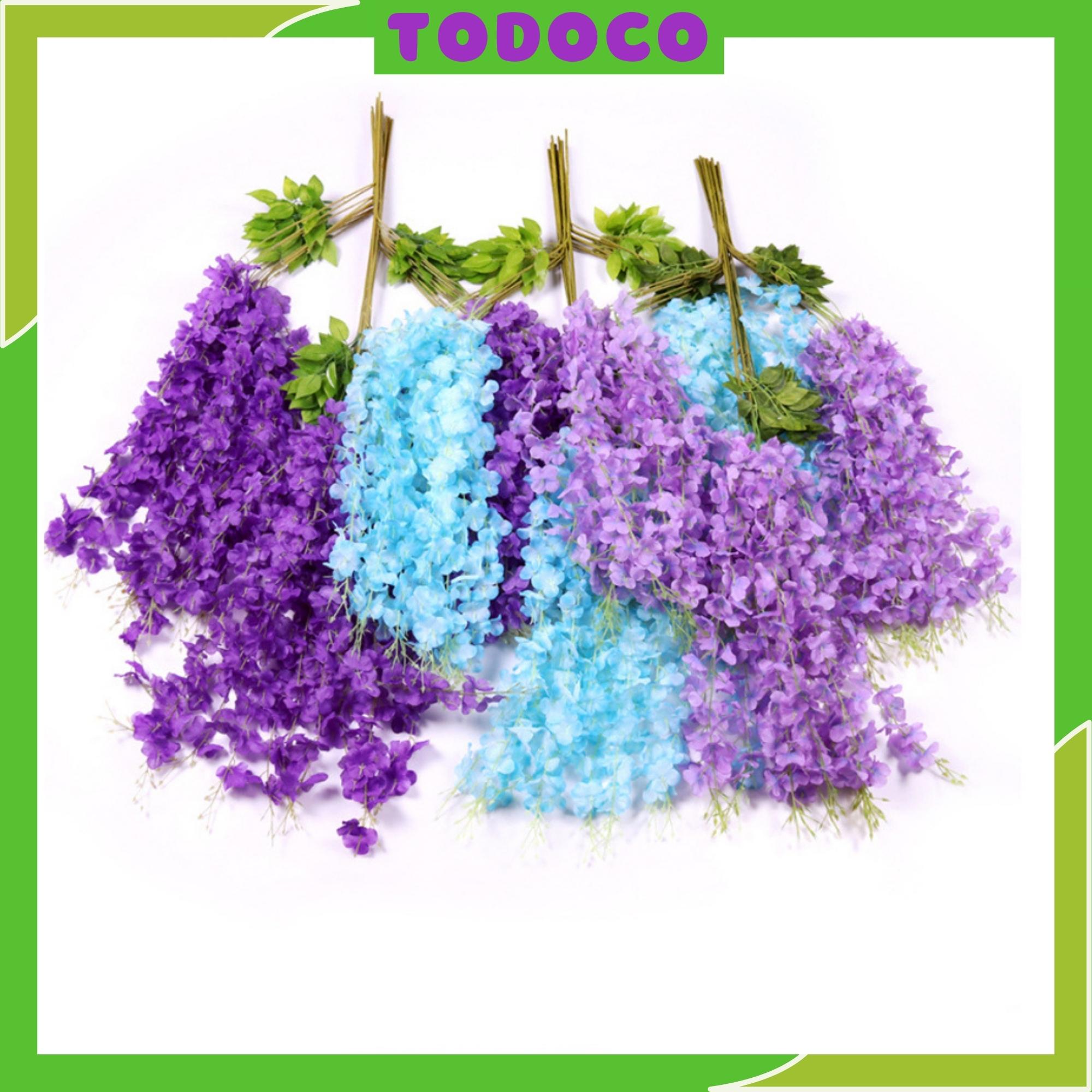 Hoa tử đằng giả cành dài 110cm - Hoa giả treo tường trang trí phòng khách đẹp quán cafe sự kiện lễ kết hôn, nhà hàng, tiệc cưới, ngoại thất có loại mỏng và loại dày TODOCO