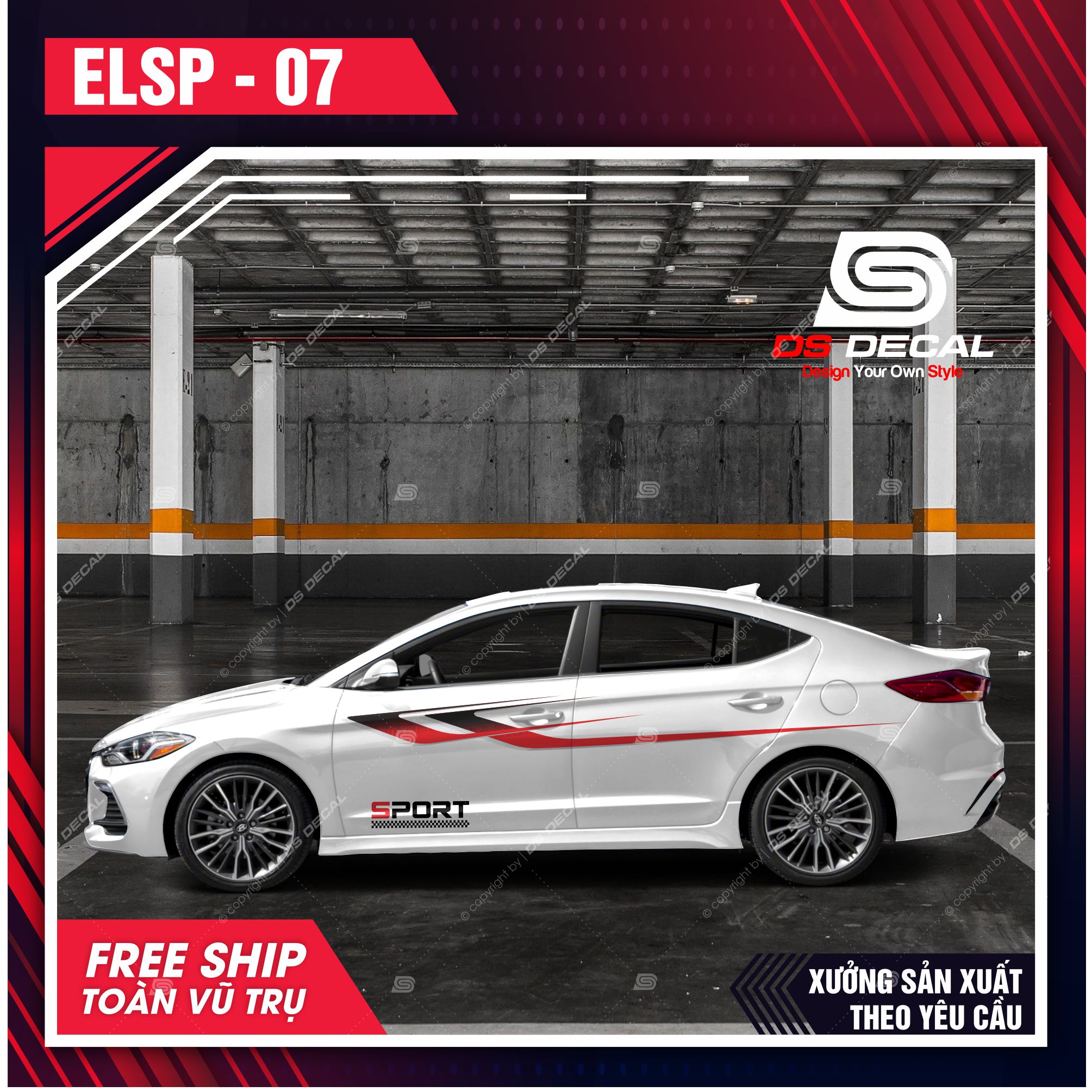 Tem dán xe ô tô Elantra - 07, Sticker trang trí xe ô tô, tem dán xe ô tô PVC chống nước - DSDECAL