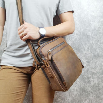 Túi đeo chéo nam da bò thật TD116LEA (Nâu sáp) - 100% da bò thật, BH 3 năm