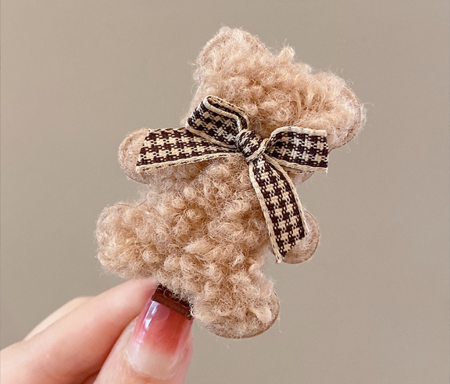 Phụ kiện kẹp tóc xước phong cách hàn quốc hình gấu siêu xinh - kẹp tóc nữ cute chất liệu lông cừu kiểu dáng siêu dễ thương cho bạn nữ