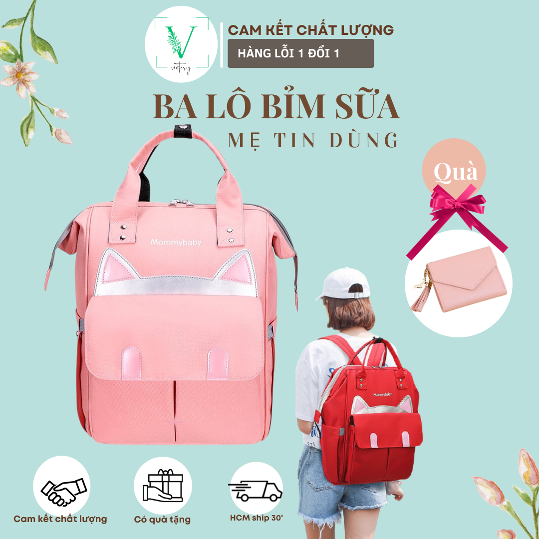 💖BIG SALE💖 Balo Túi Bỉm Sữa Đa Năng Tai Mèo Cỡ Lớn Cho Mẹ Và Bé, có ngăn giữ nhiệt bình sữa, Hồng Xanh Dương Đỏ 💖 SIÊU TIỆN DỤNG💖Victory-011💖