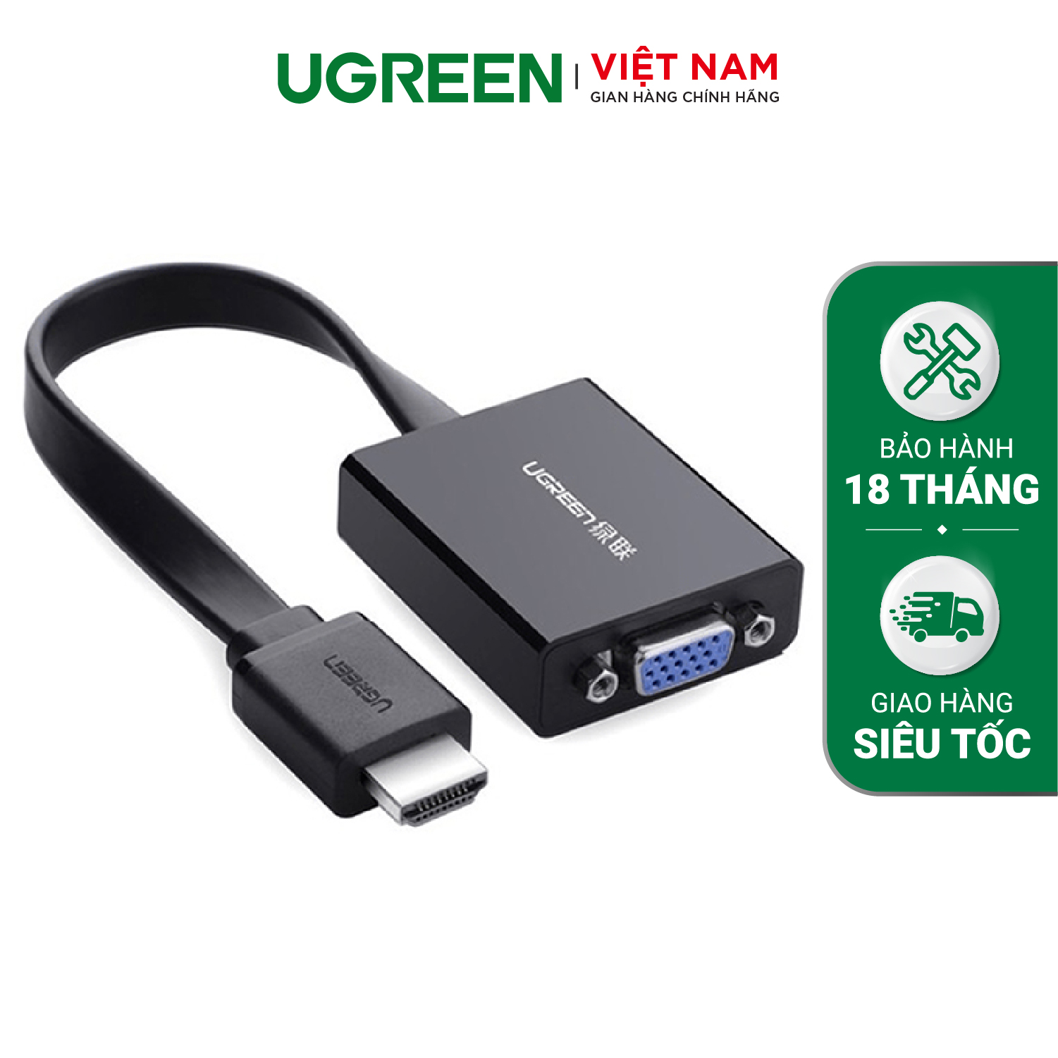 Cáp chuyển đổi hdmi sang vga ugreen mm103 dây dẹt tích hợp cổng audio 3.5mm + micro usb hỗ trợ nguồn ngoài - hàng phân phối chính hãng - bảo hành 18 tháng 1 đổi 1