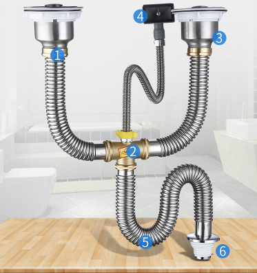 Bộ xả chậu rửa chén đôi Inox 304 không gỉ
