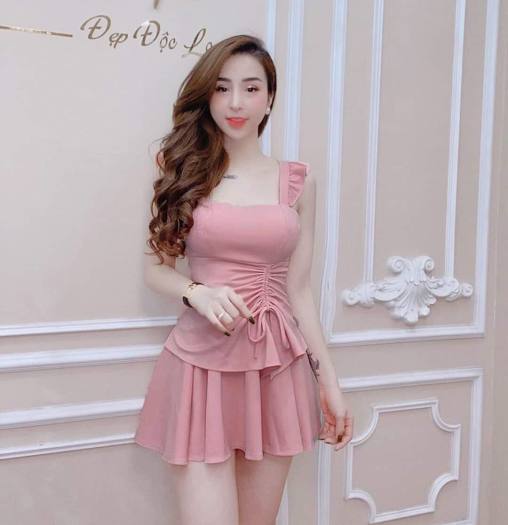 Đầm xoè chấm bi cổ viền bèo KK150-05 | Thời trang công sở K&K Fashion