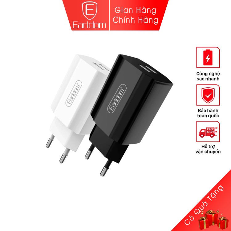 Củ sạc 2 cổng usb earldom es-202 thiết kế chắc chắn với 2 cổng usb công suất 12w