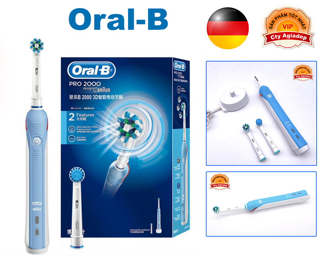 Bàn chải đánh răng pin sạc 3D OralB P2000 Germany công nghệ xoáy