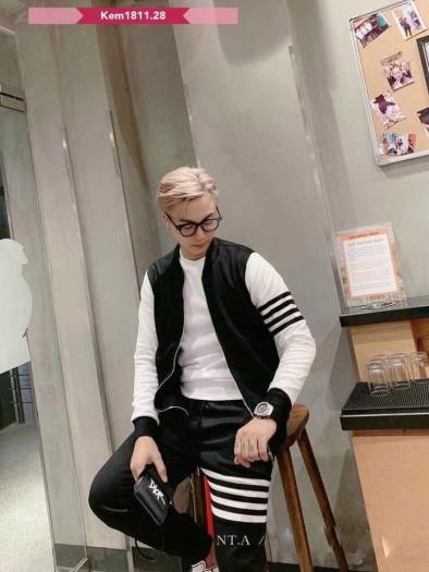Bộ Nỉ Nam - Bộ Thể Thao Phối Tay Trắng - chất liệu nỉ da cá cao cấp, phong cách thể thao, màu đen, full size - BD020