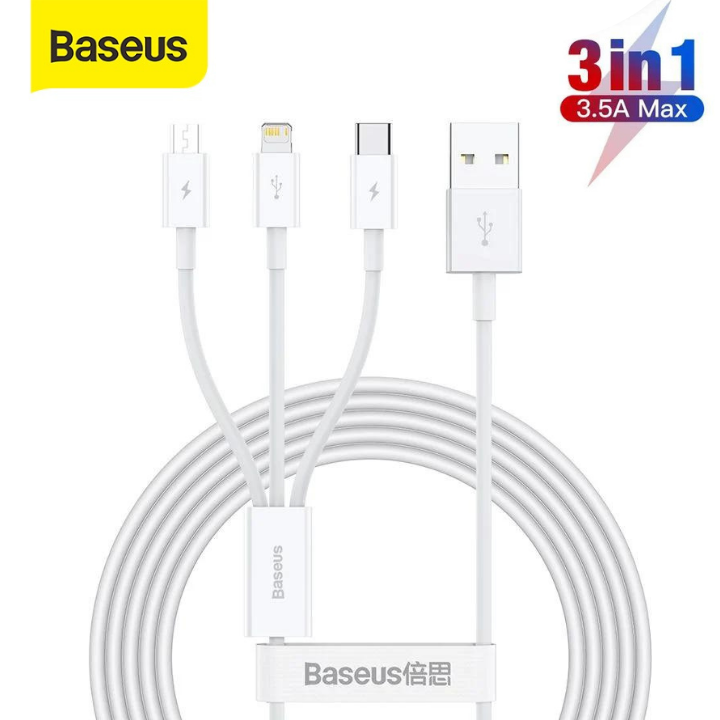 Dây sạc 3 đầu Baseus Superior - Cáp sạc 3 trong 1 sạc nhanh 3.5A 3 in 1 Lightning Micro Type C Dây sạc chống đứt gẫy cho Iphone Samsung Oppo Xiaomi